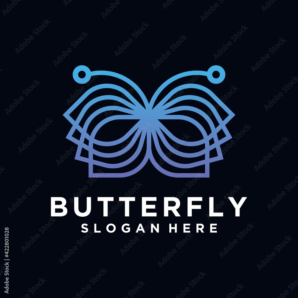 Fototapeta premium Butterfly logo. luxury line logotype design. minimalist butterfly line logo concept