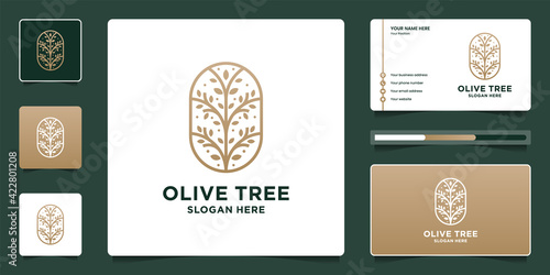 Luxury olive tree logo design and business card template