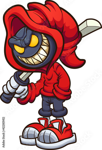 Evil hooded character holding a katana. Vector clip art illustration with simple gradients. All on a single layer.

