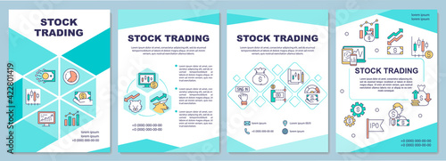 Stock trading brochure template. Earning money online. Flyer, booklet, leaflet print, cover design with linear icons. Vector layouts for presentation, annual reports, advertisement pages