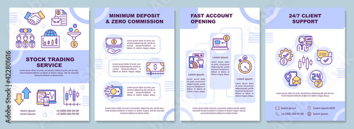 Stock trading service brochure template. Minimum deposit. Flyer, booklet, leaflet print, cover design with linear icons. Vector layouts for presentation, annual reports, advertisement pages
