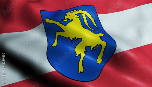 3D Waving Austria City Flag of Hohenems Closeup View photo