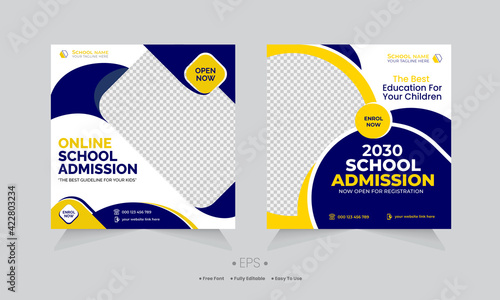 Creative online school education social media post template & kids school admission editable design