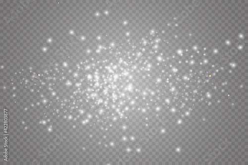 Glow effect. Vector illustration. Christmas dust flash. Snow is falling. Snowflakes.