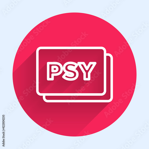 White line Psychology icon isolated with long shadow. Psi symbol. Mental health concept, psychoanalysis analysis and psychotherapy. Red circle button. Vector