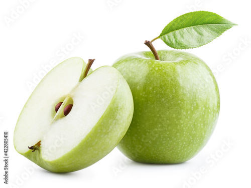 Delicious green apples, isolated on white background
