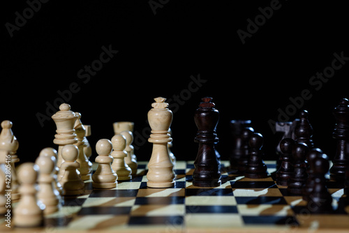 Chessboard. The kings are opposite each other