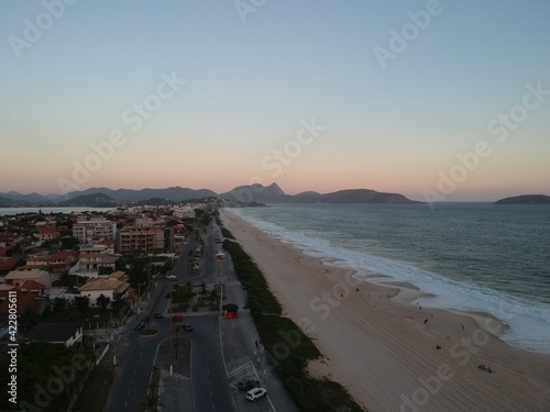 Aerial view of Piratininga Beach in Niterói, Rio de Janeiro. Sunny late afternoon. Photo of drone at sunset photo