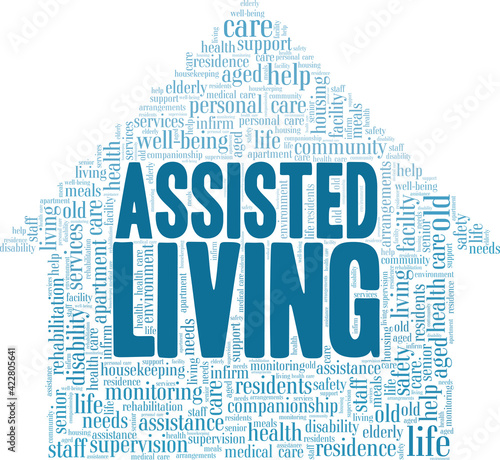 Assisted living vector illustration word cloud isolated on a white background.