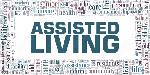Assisted living vector illustration word cloud isolated on a white background.