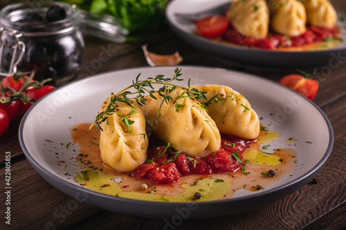 Obraz na plátně Traditional italian food culurgiones homemade pasta with potato on a plate