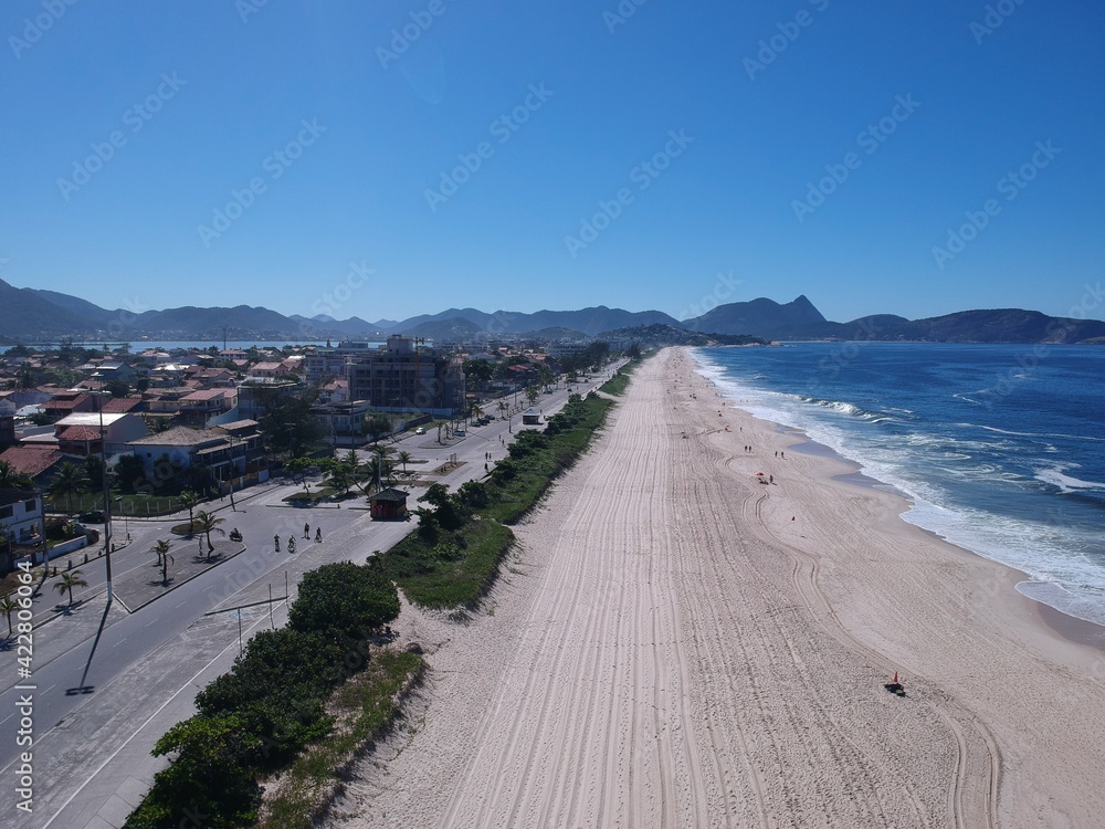 Aerial view of Piratininga beach in Niterói, Rio de Janeiro. Sunny day. Drone photo Aerial view of Piratininga beach in Niterói, Rio de Janeiro. Sunny day. Drone photo