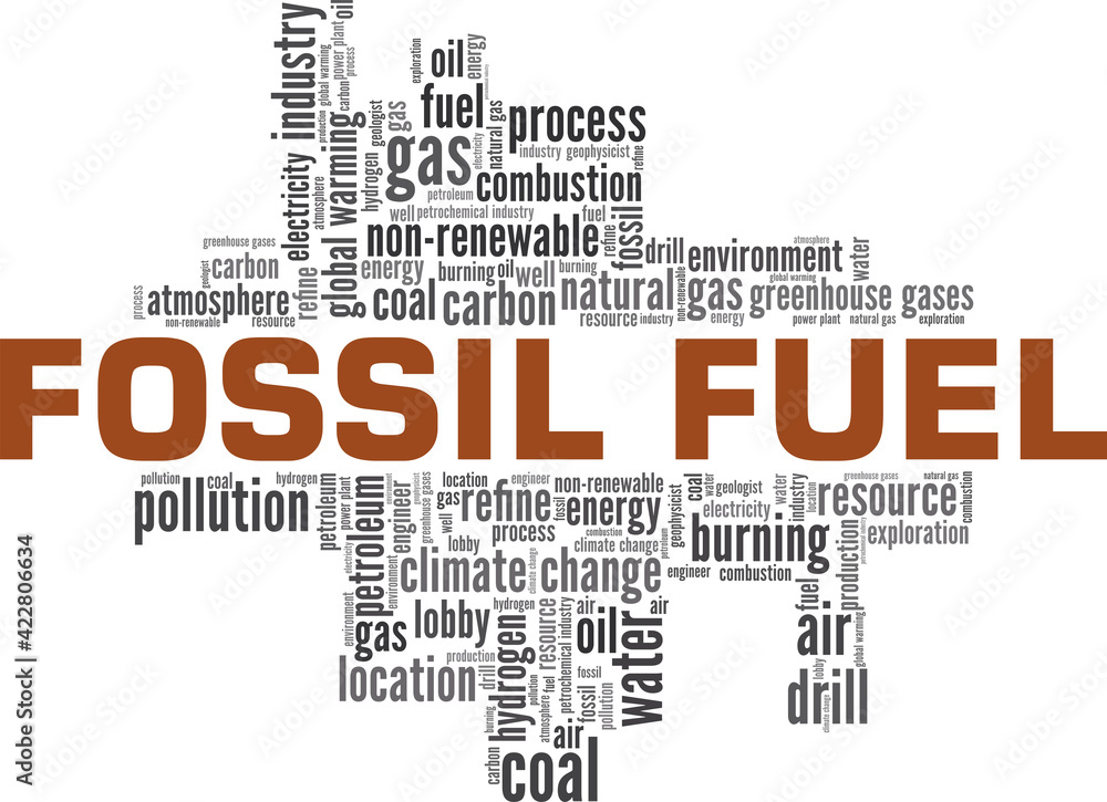 Fototapeta premium Fossil fuel vector illustration word cloud isolated on a white background.