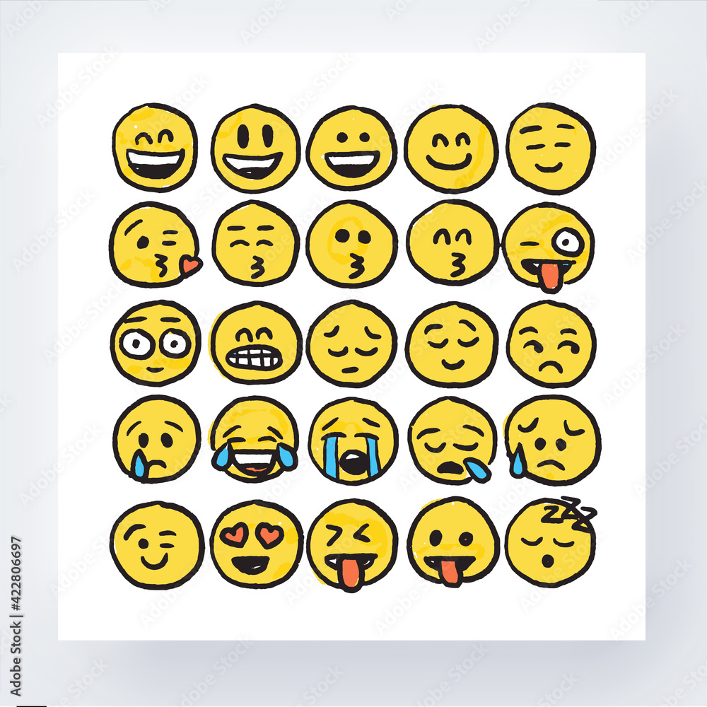 Pencil Drawing Smiley Emoji Face Pack in Colour Pencil Drawing Smiley Emoji Face Pack in Colour