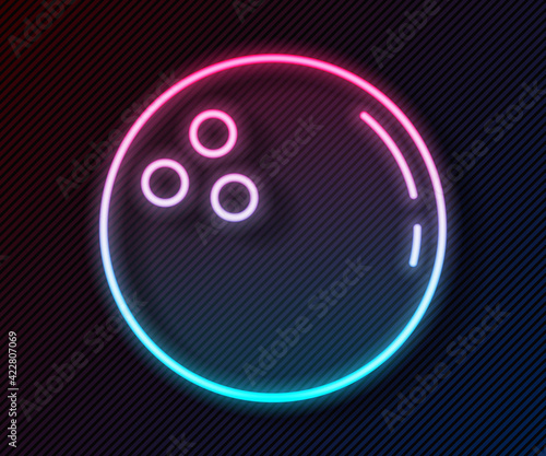Glowing neon line Bowling ball icon isolated on black background. Sport equipment. Vector