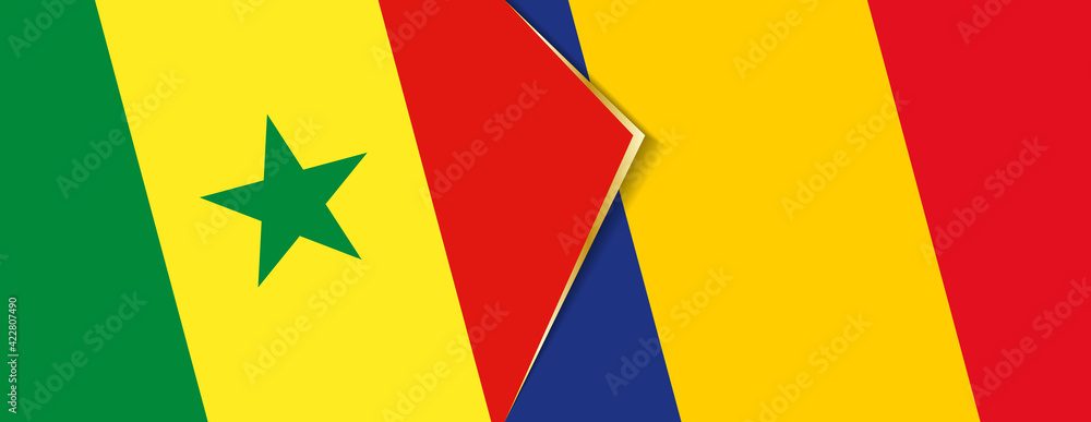Senegal and Romania flags, two vector flags. Senegal and Romania flags, two vector flags.