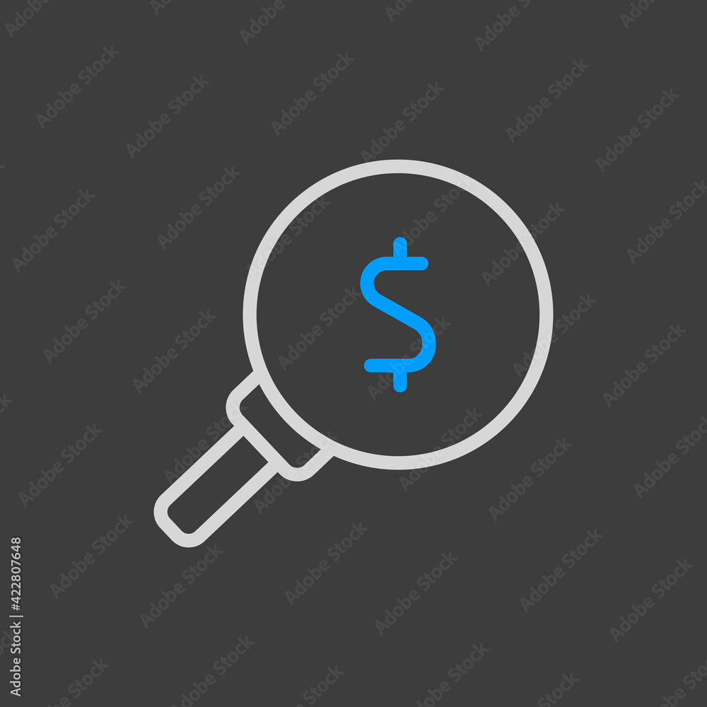 Looking for money. Dollar symbol magnifying glass Looking for money. Dollar symbol magnifying glass