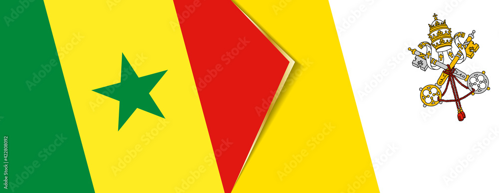 Senegal and Vatican City flags, two vector flags. Senegal and Vatican City flags, two vector flags.