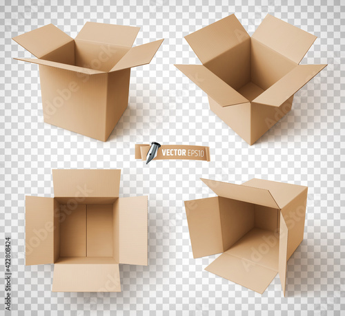 Boîtes en carton vectorielles sur fond transparent