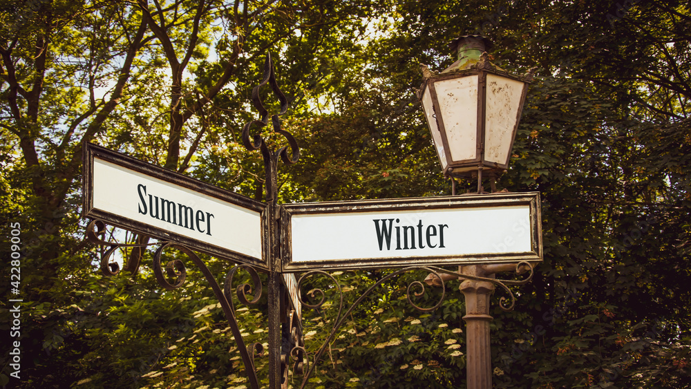 Street Sign to Winter versus Summer