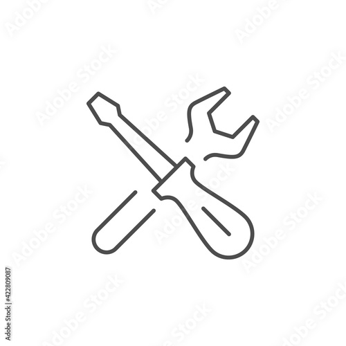 Repair tools line outline icon isolated on white