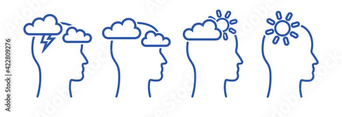 Head with cloud and clear sky. Stress in psychology, vector