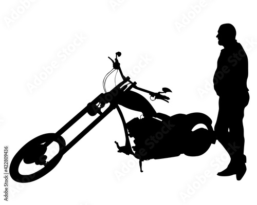 Man in protective clothing rides a sports bike. Isolated silhouette on a white background