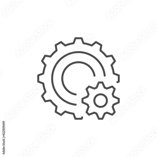 Cogwheels or gears line outline icon isolated on white