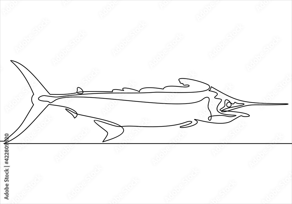 Fototapeta premium Continuous one line drawing fish. vector illustration. Black and white.