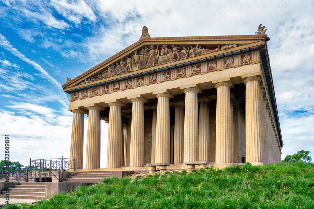 The Parthenon in Nashville, Tennessee is a full scale replica of the original Parthenon in Greece. The Parthenon is located in Centennial Park. The Parthenon in Nashville, Tennessee is a full scale replica of the original Parthenon in Greece. The Parthenon is located in Centennial Park.