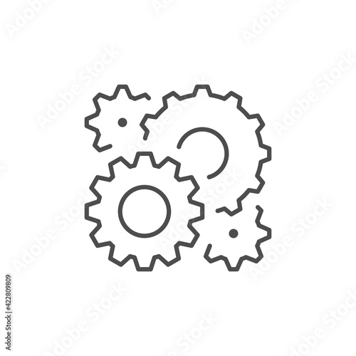 Cogwheels or gears line outline icon isolated on white