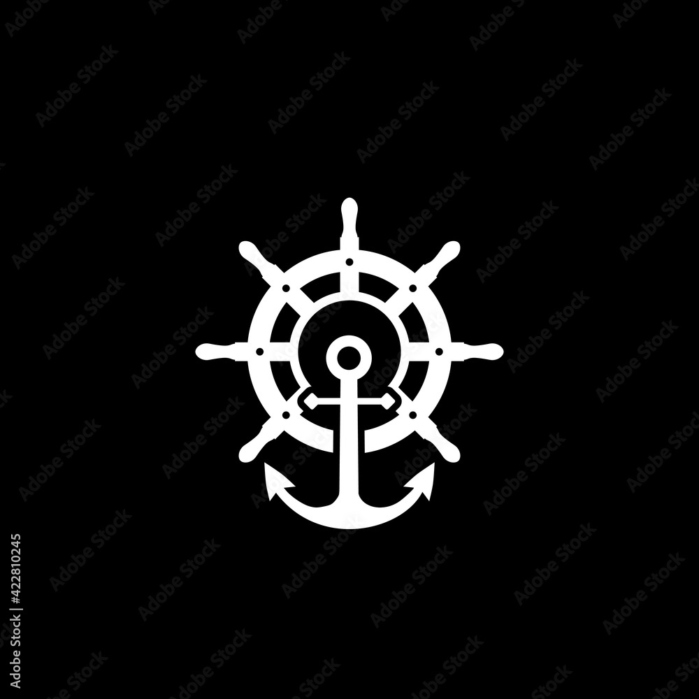 Obraz premium Steering Wheel with anchor icon isolated on dark background