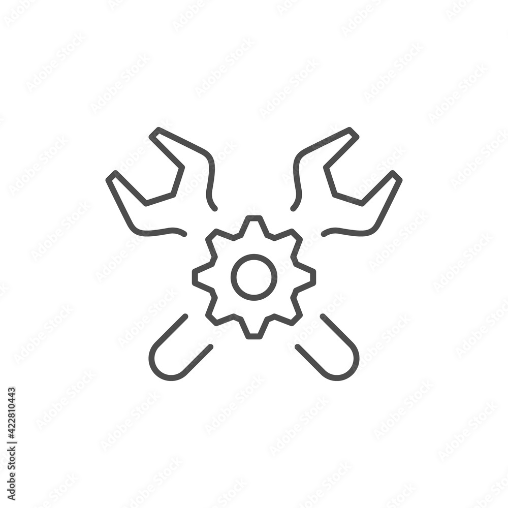 Settings line icon or mechanical concept isolated on white Settings line icon or mechanical concept isolated on white