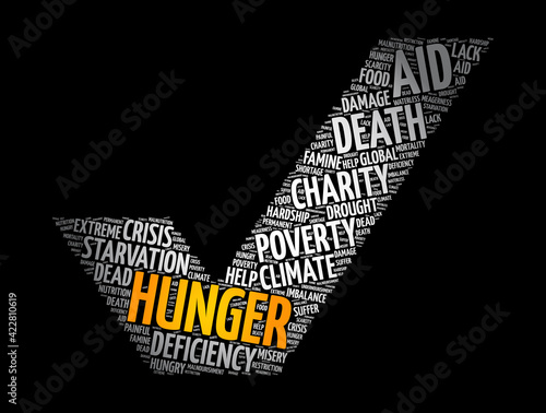 Hunger check mark word cloud collage, concept background