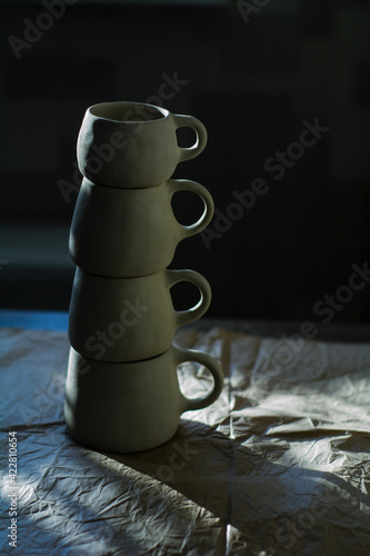 Handmade ceramic craft ware. Cups. photo