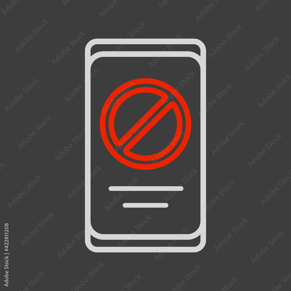 Prohibition sign on smartphone screen vector icon