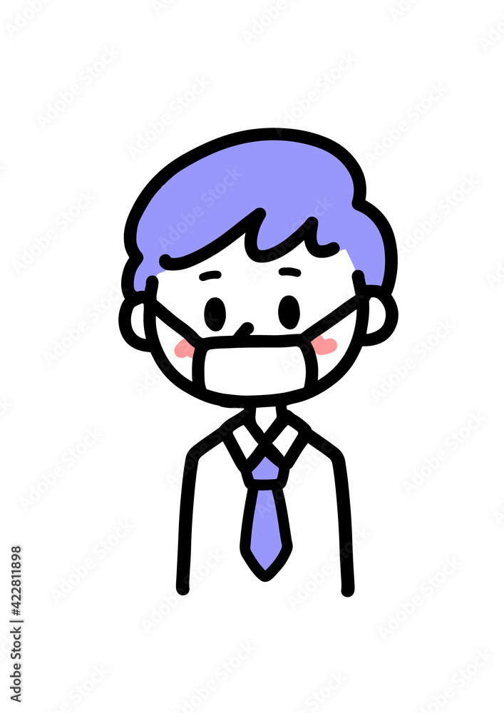 マスクをする会社員の男性のイラスト マスクをする会社員の男性のイラスト