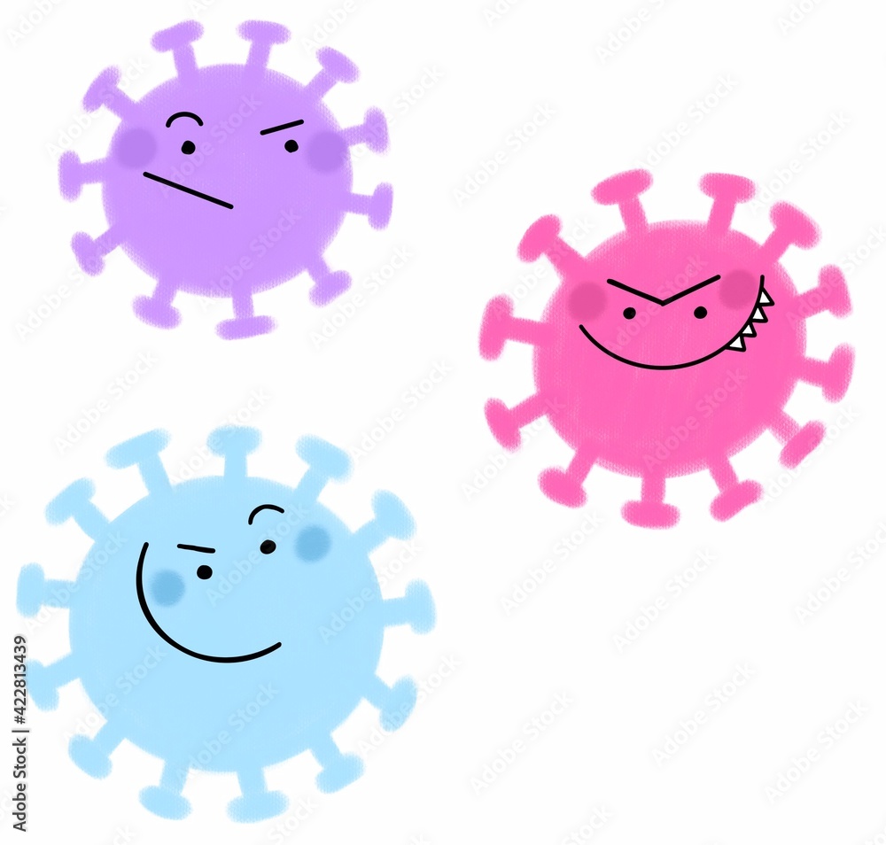Hand drawn cartoon illustration of molecules of coronavirus infection covid-19 for kids. Doodle fun characters of pathogen microorganism with different emotions for school program. white background. Hand drawn cartoon illustration of molecules of coronavirus infection covid-19 for kids. Doodle fun characters of pathogen microorganism with different emotions for school program. white background.