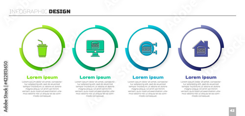 Set Paper glass with water, Online ordering and delivery, burger and . Business infographic template. Vector