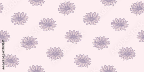Daisy flower vector pattern background. Pastel pink wallpaper.