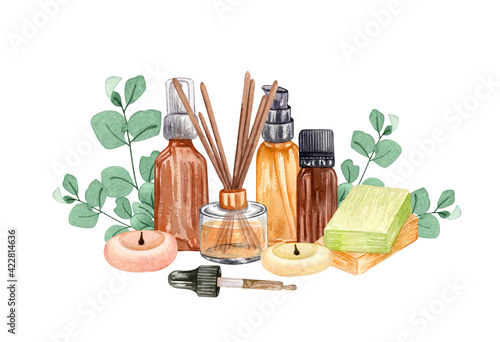 Quadro em tela watercolor spa set