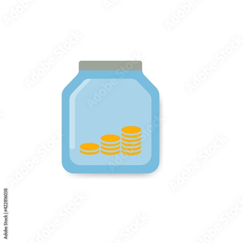Coins in glass bottle thin line icon in colored. Saving concept. Trendy flat style isolated symbol, used for: illustration, minimal, logo, mobile, app, emblem, design, web, site, ui, ux. Vector EPS 10