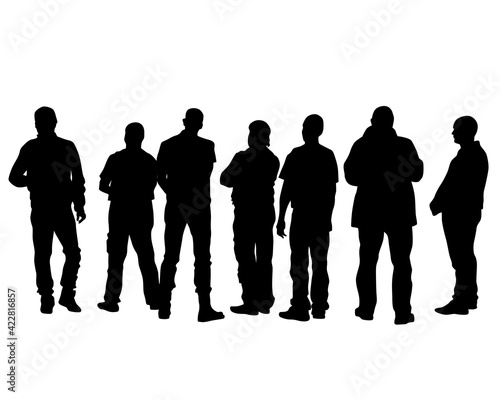 Man and women walking on street. Isolated silhouette on a white background