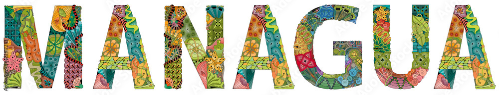 Managua is the capital and largest city of Nicaragua. Vector decorative zentangle object for decoration Managua is the capital and largest city of Nicaragua. Vector decorative zentangle object for decoration