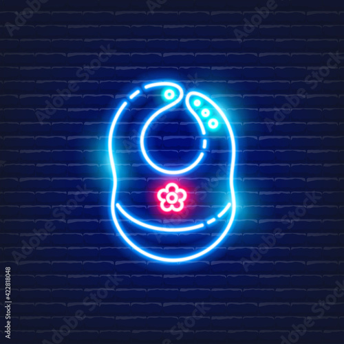 Baby bib neon icon. Glowing Vector illustration of child signs for design. Children hygiene concept.