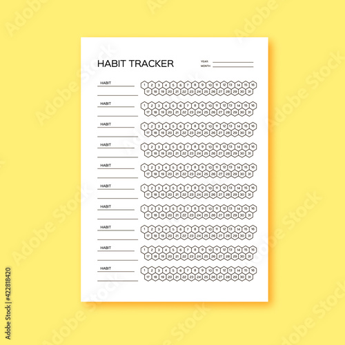 Habits Tracker for a Month. Simle Template. Design for organizer or planner. Printable page.