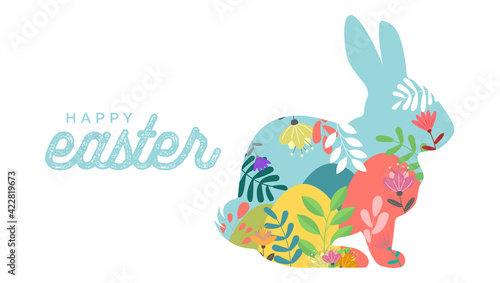 Easter eggs and paper cut flowers on geometric background. Vector illustration. Place for your text. Greeting card trendy design or invitation template.