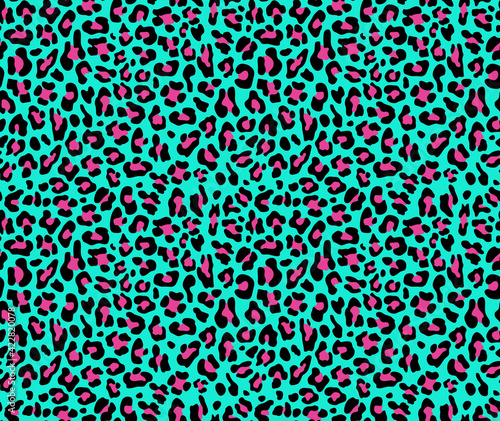  Leopard blue seamless pattern, trendy background for printing clothes, fabric.