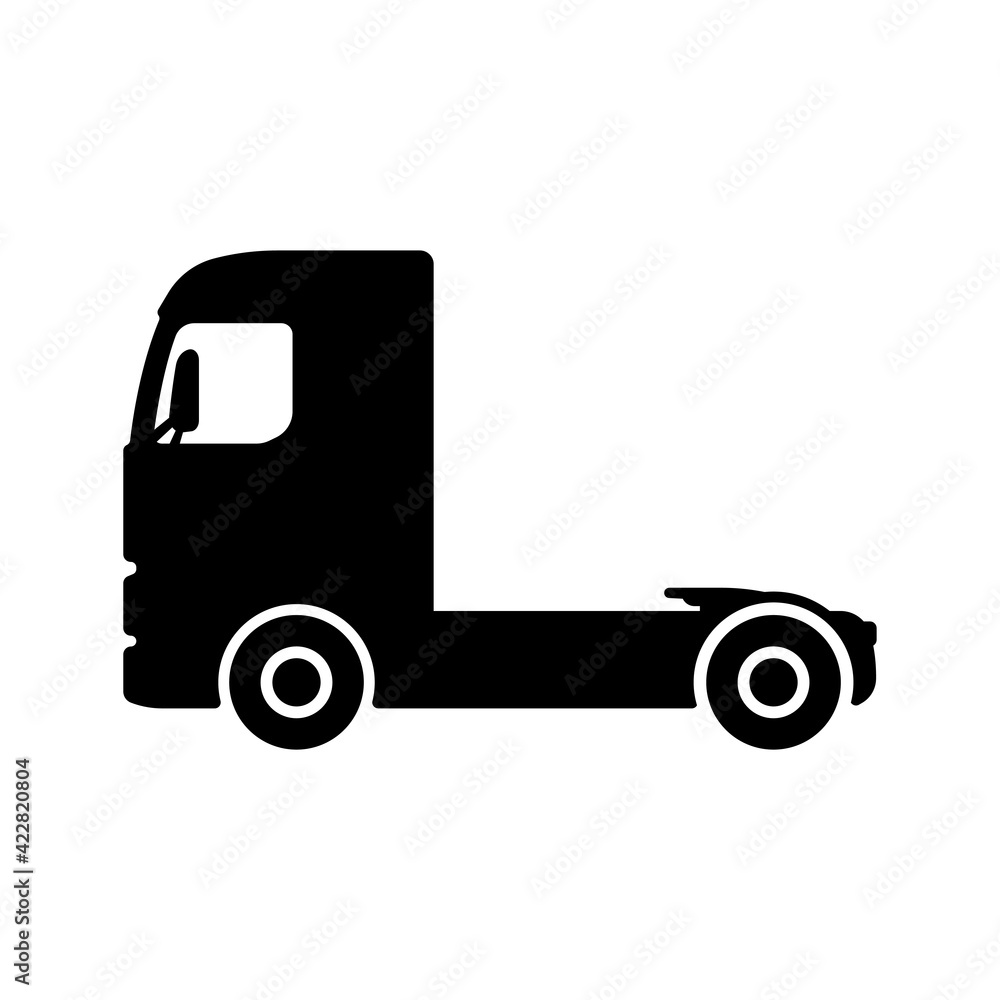 Truck tractor icon. Black silhouette. Side view. Vector simple flat graphic illustration. The isolated object on a white background. Isolate. Truck tractor icon. Black silhouette. Side view. Vector simple flat graphic illustration. The isolated object on a white background. Isolate.