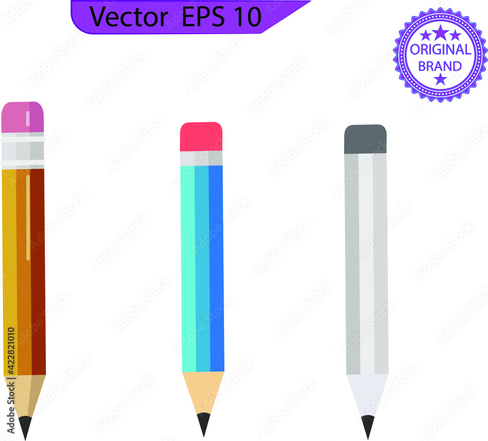 Pencil icon flat design vector isolated. Pencil icons in flat style. Pencil in different designs. Pencil with Rubber eraser, Pencil with rubber eraser in modern simple flat design. Pencil icon flat design vector isolated. Pencil icons in flat style. Pencil in different designs. Pencil with Rubber eraser, Pencil with rubber eraser in modern simple flat design.